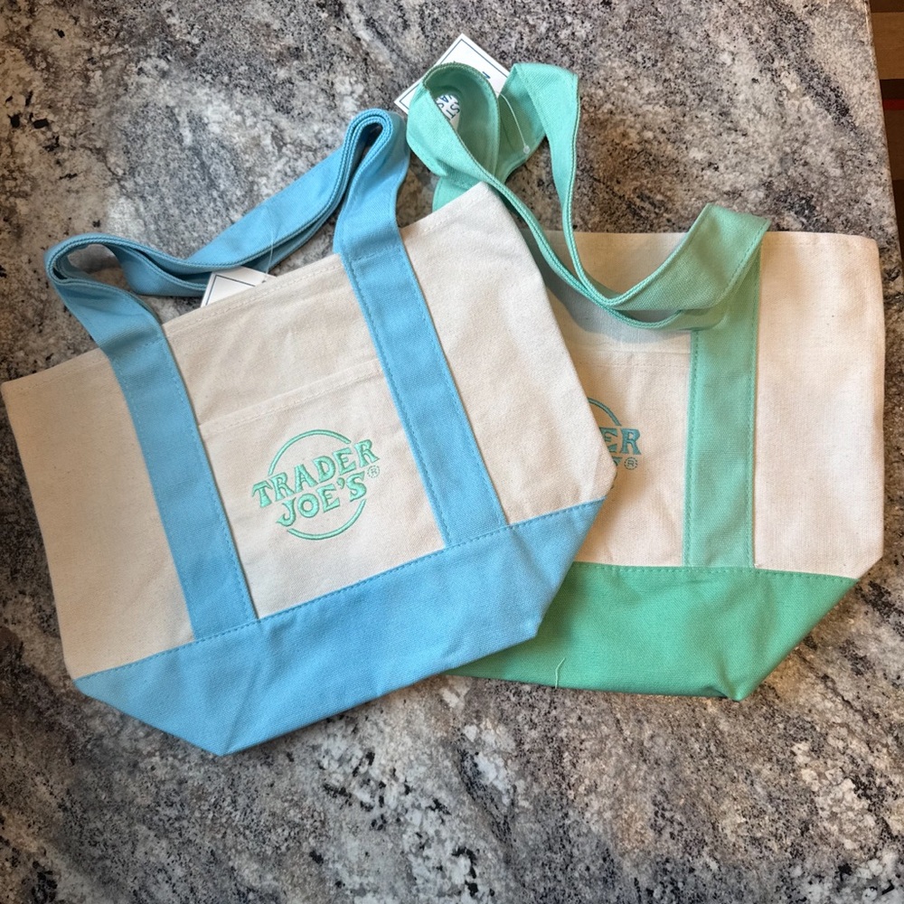 NWT! Trader Joe’s Mini Pastel Canvas Totes Set of 2: Blue & Green
